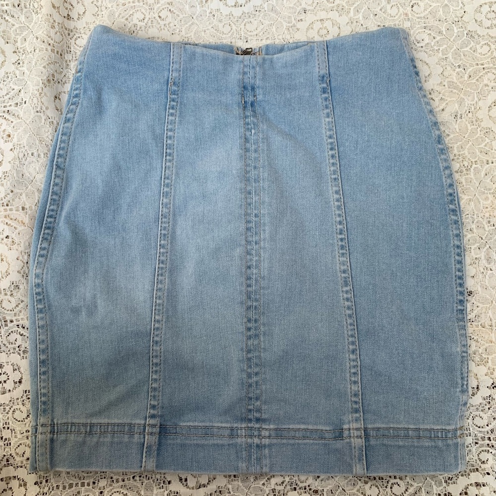 Free People denim stone wash mini stretch skirt